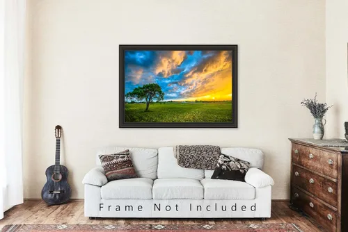 Vista 5 de Sky Photography Print (Not Framed) Picture of Colorful Storm Clouds Over Lone Tree at Sunset on Stormy Evening in Texas Country Wall Art Nature