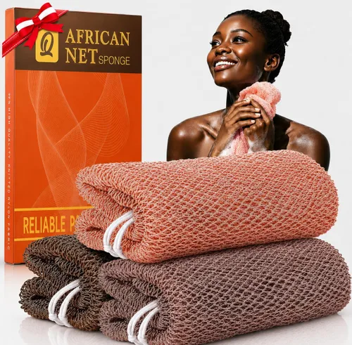 Vista 26 de UJFQBH African Net Sponge Authenti, exfoliante corporal para espalda y zonas de difícil acceso, exfoliante diario suave para limpieza profunda Gris