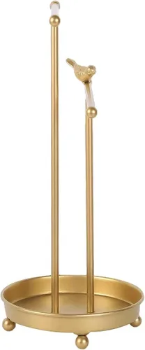 Vista 5 de SOFFEE DESIGN Estante organizador de torre de joyería de mesa, soporte organizador de barras en T dobles, soporte dorado para joyas con bandeja