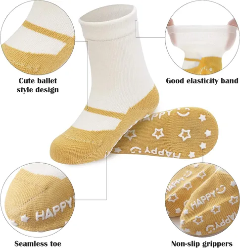 Vista 4 de Looching Paquete de 6 calcetines antideslizantes de algodón con empuñaduras de estilo ballet para bebés y niñas