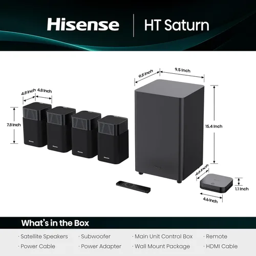 Vista 2 de Hisense HT Saturn - Barra de sonido de 4.1.2 canales con subwoofer inalámbrico, Dolby Atmos, DTS:X, Bluetooth 5.3, EzPlay, paso HDMI 4K, compatible