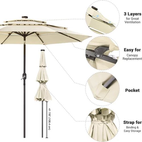 Vista 7 de Yescom Outdoor Solar Powered LED Patio Umbrella with Crank Tilt for Garden Backyard Deck Table Market Poolside Party Event