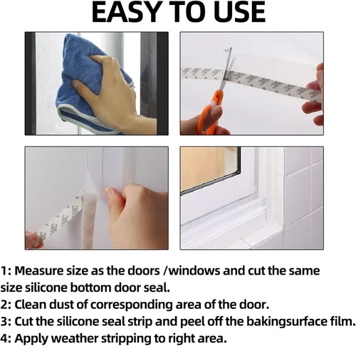 Vista 6 de Tira de Sellado para Puerta, 10 MT Tope de Corriente de Puerta Adhesivo Tiras de Sellado de Silicona Ideal para Puertas, Ventanas, Vidrio de Ducha