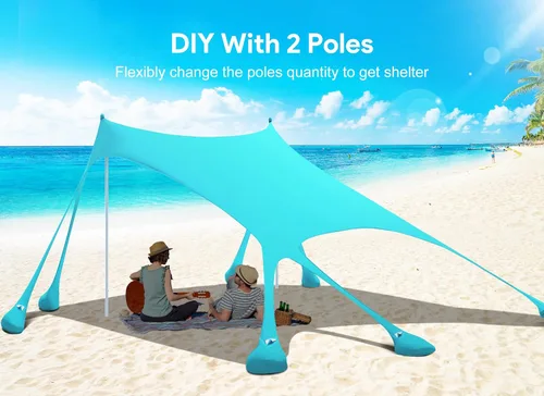 Vista 7 de Osoeri Beach Tent, Camping Sun Shelter UPF50+ with 8 Sandbags, Sand Shovels, Ground Pegs & Stability Poles, Outdoor Shade Beach Canopy for Camping