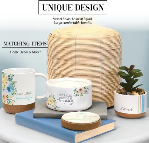 Vista 4 de Pavilion Gift Company Stay Strong Beautiful - Taza de cerámica de 16 onzas con fondo glaseado de arena, floral, taza de café de mango grande, regalo