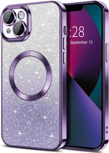 Vista 39 de Hython Funda para iPhone 13 Pro transparente con purpurina magnética [compatible con MagSafe] Protector completo de lente de cámara delgado