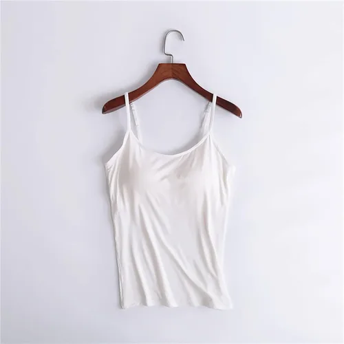 Vista 2 de JIEMUXIU Camisetas sin mangas con sujetadores incorporados, acolchadas, camisetas de entrenamiento casuales con tirantes delgados, camisetas sin
