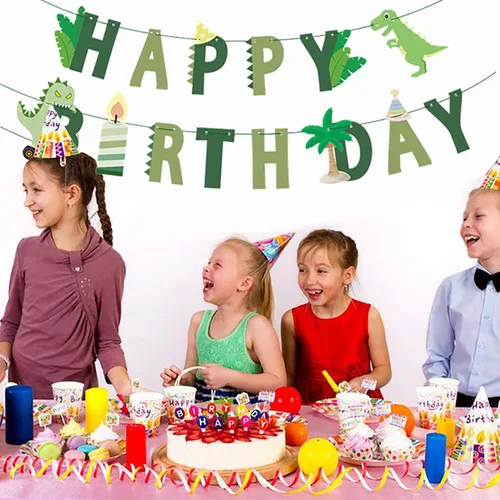 Vista 6 de Cartel de cumpleaños de dinosaurio – Cartel de feliz cumpleaños de dinosaurio, decoración de fiesta de cumpleaños con temática