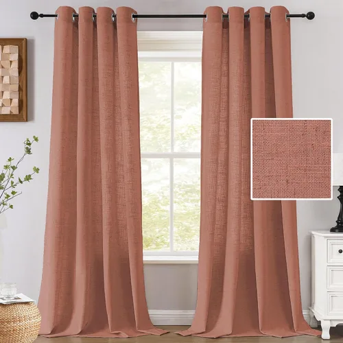 Vista 11 de H.VERSAILTEX Cortinas de lino de 63 pulgadas de largo, cortinas de granja completamente filtrantes de luz, juego de 2 paneles de cortina