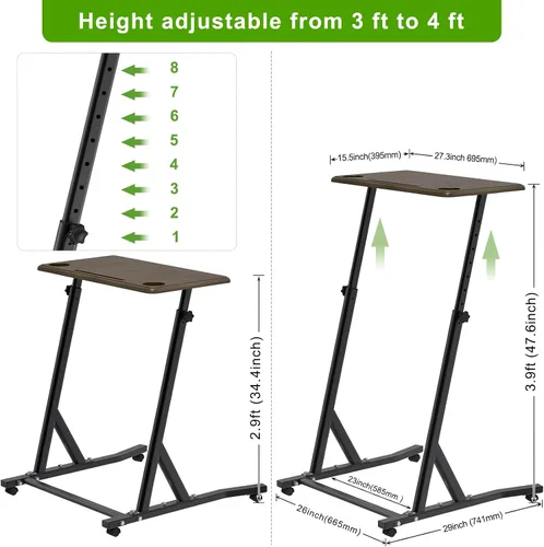 Vista 3 de SELEWARE Indoor Cycling Desk Height Adjustable Bike Desk Workstation Standing Desk Wooden Laptop Desk Portable Bike Trainer Fitness Desk with