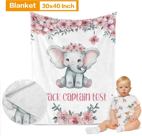 Vista 2 de Juego de ropa de cama de bebé personalizado, ropa de cama de elefante rosa para bebé, manta de bebé, sábana bajera ajustable, funda cambiadora