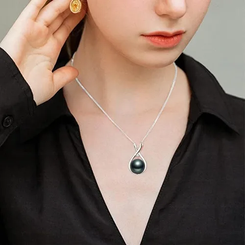 Vista 5 de Regalos para esposa, mujer, aniversario, collar de perlas negras de Tahití, mamá, novia, ella, joyería fina, día de la madre, San Valentín, Navidad