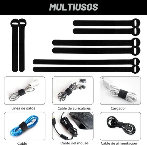 Vista 4 de 150 bridas reutilizables para cables - 4+6+8+10 pulgadas, correas de cables multiusos con gancho y bucle para gestión de cables, ataduras