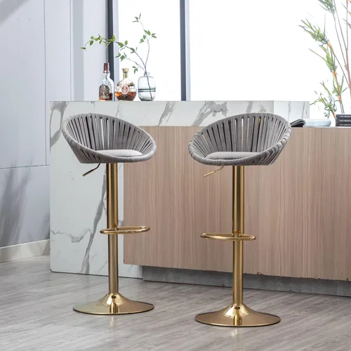 Vista 15 de Taburetes de bar modernos y ajustables giratorios, taburete de bar de cocina con respaldo, juego de 2, sillas de bar de estilo ocio, para isla