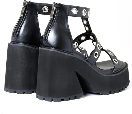 Vista 2 de Goiphrri Sandalias de plataforma para mujer, tacón grueso, anillos de metal, impresionantes gladiador, puntera abierta, correa de tobillo, sandalias