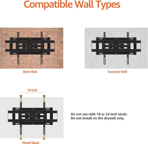 Vista 5 de Amazon Basics Soporte de TV articulado de movimiento completo de doble brazo resistente para televisores de 37" a 80" de hasta 132 libras