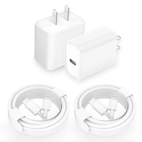 Vista 12 de Cargador rápido para iPhone, [certificado MFi] 2 paquetes de 20 W de doble puerto PD/QC3.0 USB C cargador de pared con cable USB C a Lightning de 6