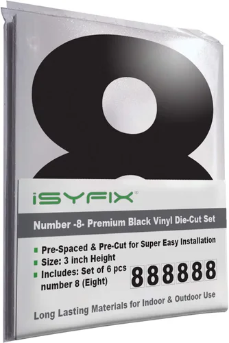 Vista 62 de iSYFIX Calcomanías de vinilo negro con el número 7 (siete), paquete de 6 calcomanías autoadhesivas de 7 pulgadas, calcomanías troqueladas y Negro