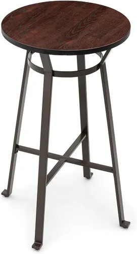 Vista 8 de Glitzhome Mesa redonda de bar, 41.25 pulgadas de alto, mesa de pub bistró de madera con reposapiés de metal con patas en X, mesa de isla de cocina