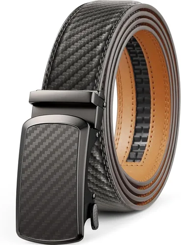 Vista 21 de Drowsmen - Cinturón de cuero para hombre con trinquete de 1 3/8 pulgadas, hebilla automática de deslizamiento con clic, ajuste ajustable para un