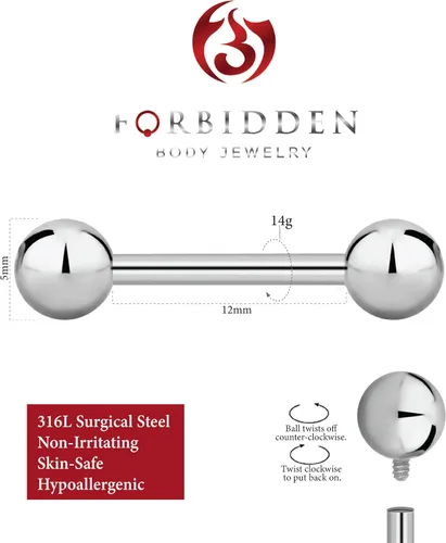 Vista 18 de Piercing para el cuerpo de titanio con rosca interna de 0.45 a 0.63 onzas (se vende individualmente)