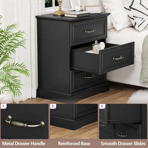 Vista 5 de Thacuok Cómoda de 3 cajones para dormitorio, cómoda de madera de 24 pulgadas de ancho, cómoda rústica de granja con cajones grandes y asas de metal