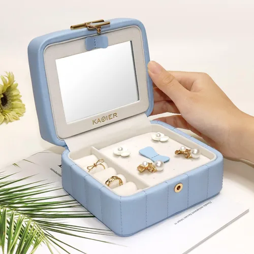 Vista 2 de KAMIER Organizador de joyas de viaje, caja organizadora de joyas de viaje de cuero acolchado con diamante, caja de joyería pequeña para mujer