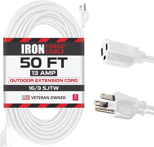 Vista 11 de Iron Forge Cable Cable de extensión resistente a la intemperie de 6 pies para exteriores, cable de extensión SJTW 16/3 blanco resistente, 3 puntas