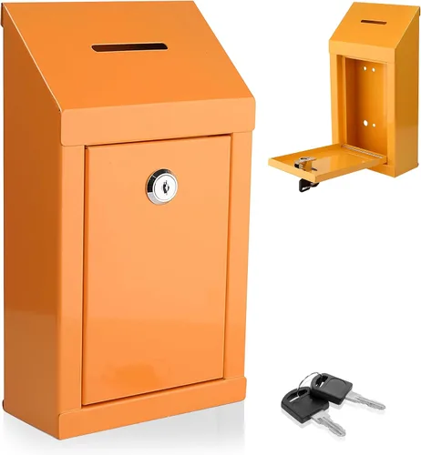 Vista 24 de Caja de Donación de Metal - Caja de Sugerencias con Ranura y Cerradura - Caja de Seguridad para Dinero - Caja de Depósito Segura - Caja