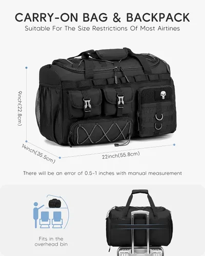 Vista 3 de Bolsa táctica de gimnasio con compartimento para zapatos, mochila de viaje 3 en 1, mochila para artículos personales, mochila de fin de semana