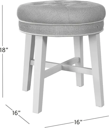 Vista 3 de Hillsdale, Sophia Taburete redondo de madera capitoné y tapizado sin espalda para sala de maquillaje o baño, gris