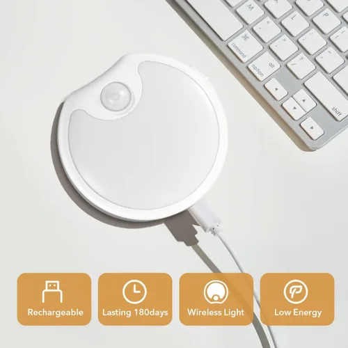 Vista 6 de Luz nocturna LED con sensor de movimiento para interiores, funciona con pilas, luces inalámbricas para inodoro, escaleras, armario, luz adhesiva