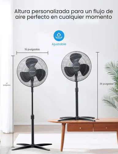 Vista 5 de PELONIS Ventilador de pedestal de 16 pulgadas para dormitorio, ventilador oscilante, 3 velocidades, oscilación de 90°, altura ajustable, ventilador