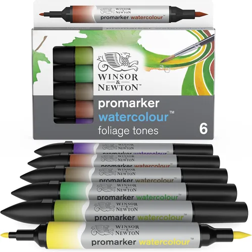 Vista 8 de Winsor & Newton ProMarker - Juego de marcadores de acuarela, 6 unidades, tonos básicos