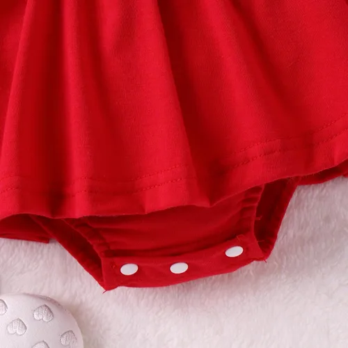 Vista 7 de VISGOGO Mameluco para el día de San Valentín para niña pequeña, con volantes, manga larga, estampado de corazón, con diadema