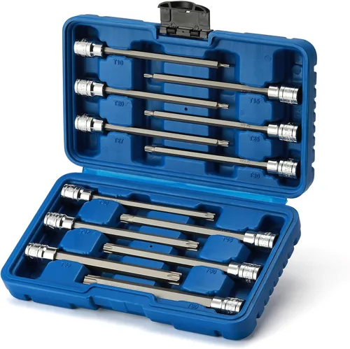 Vista 6 de EMENTOL 12 piezas 3/8" de transmisión Extra Largo Juego de enchufes de brocas torx, CR-V, acero S2, juego de enchufes de brocas de estrella de 5.9