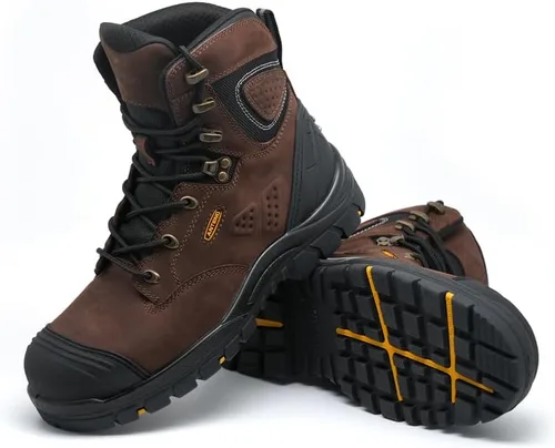 Vista 5 de Botas de trabajo para hombre, piel nobuck aceitada, puntera de acero, zapatos de trabajo para hombre, zapatos de protección antideslizantes
