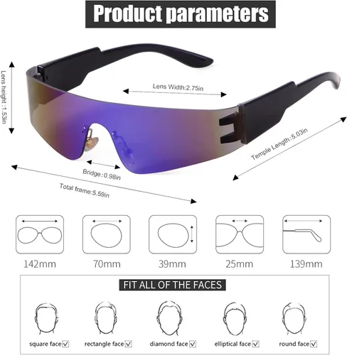 Vista 4 de Gafas de sol envolventes para hombres y mujeres gafas de sol futuristas Y2K gafas de sol deportivas gafas de sol UV400 gafas plateadas