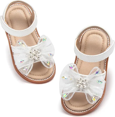 Vista 39 de Sandalias de verano para niñas con puntera abierta, sandalias planas de princesa con suela cómoda D742 Oro