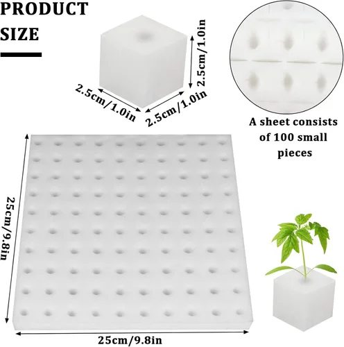 Vista 2 de Paquete de 200 esponjas hidropónicas para plantar, esponjas cuadradas de plántulas, esponja hidropónica para invernadero, esponja hidropónica