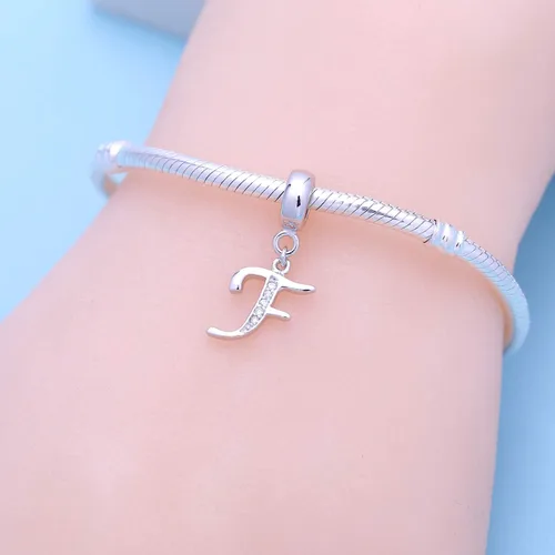 Vista 31 de ABUN Abalorio de plata de ley 925 con letra A a la Z, espaciador de inicial, con circonita cúbica transparete colgante, auténtica, para pulseras