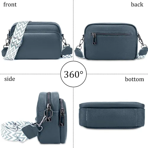 Vista 5 de Bolso cruzado pequeño para mujer, de piel auténtica, bolso cruzado para cámara, bolso cruzado para mujer con correa de guitarra