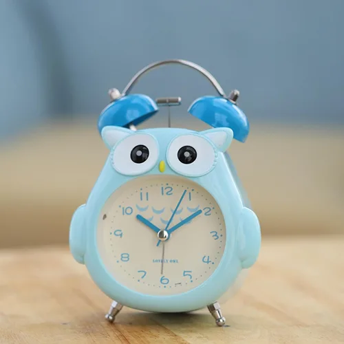 Vista 2 de Reloj despertador para niños, diseño de búho de dibujos animados, timbre fuerte, despertador, sin tictac, reloj de escritorio con luz nocturna