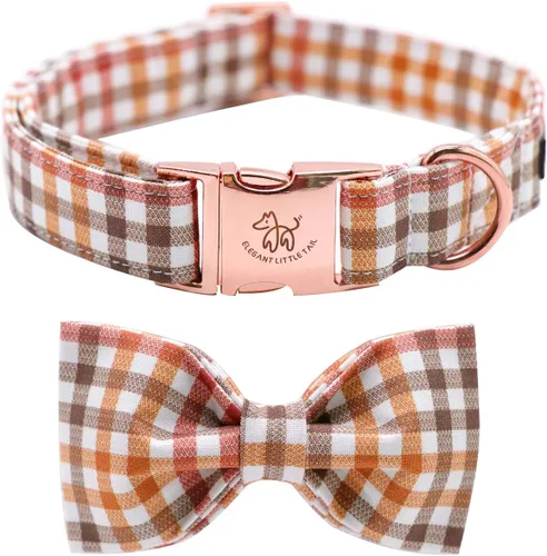 Vista 34 de Elegant little tail - Collar de otoño para mascotas con corbatín, lindo collar de Halloween con estampado de flores y calabaza para cachorros
