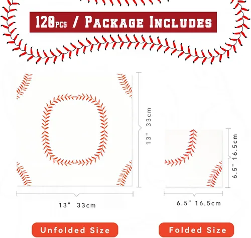 Vista 2 de 120 servilletas de béisbol de 6.5 pulgadas con patrón de béisbol con temática de béisbol para fiestas, fiestas deportivas, suministros de fiesta
