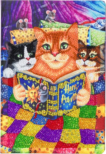 Vista 4 de Crystal Art Cuaderno de pintura de diamantes, kit de cuaderno para acostarse con gatitos, crea una funda brillante para cuaderno con cristales