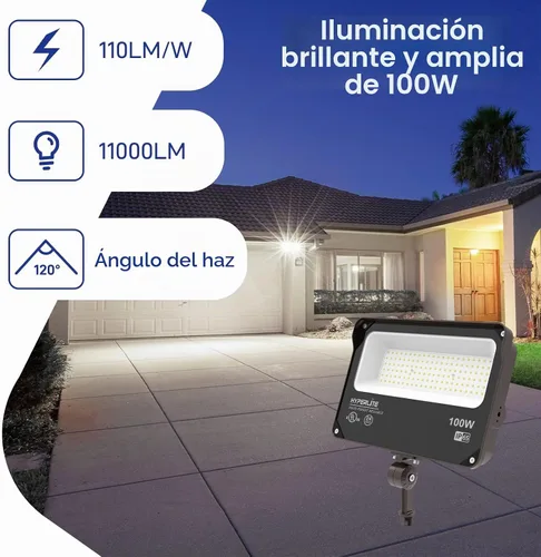 Vista 2 de HYPERLITE Luz de Inundación LED 100W 11000LM, 5000K Luces de Inundación al Aire Libre con Montura de Nudillo, Luces de Inundación Impermeables IP65