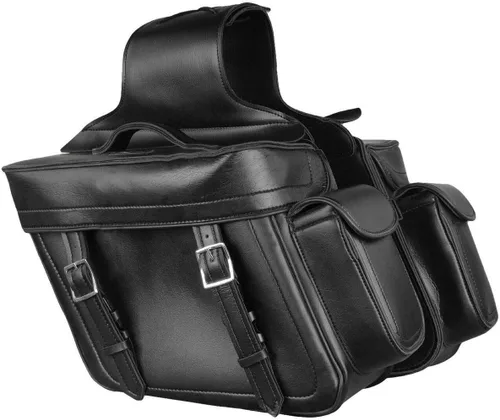 Vista 13 de Milwaukee Leather SH66901ZB - Alforjas medianas de PVC negro con 2 correas, colocación por encima, con ribetes reflectantes - Talla única