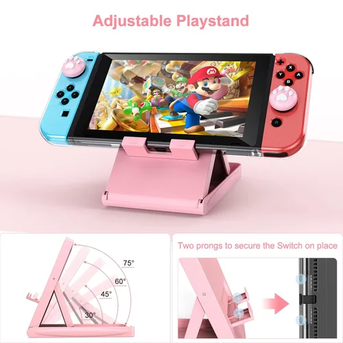 Vista 6 de Younik Switch Accessories Bundle, 17 in 1 Pink Switch Accessories Kit for Girls Include Switch Carrying Case, Adjustable Stand, Protective Case for