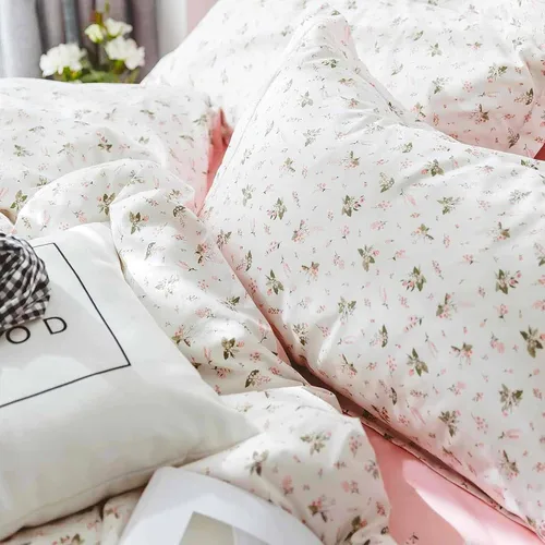 Vista 6 de Faincy Juego de edredón floral de tamaño individual, diseño de hojas de flores rosas y blancas, juego de cama alternativo reversible preppy, edredón